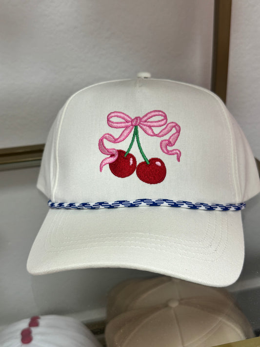 Cherry Blue Bow Rope Hat