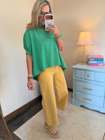 Green High Low Denim Top