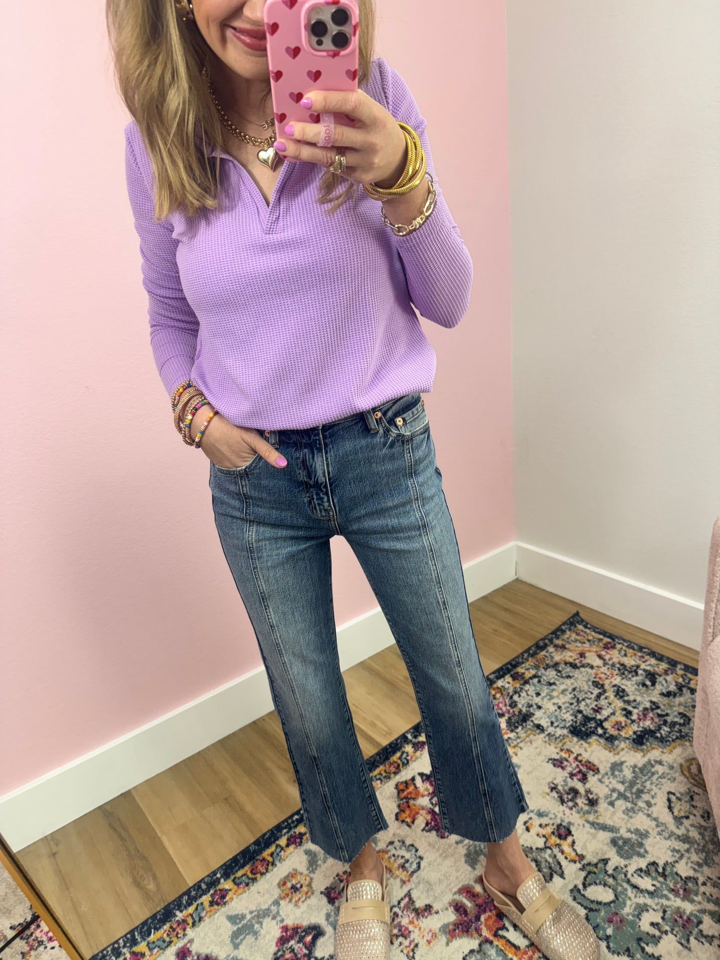 Daze High Rise Crop Flare with Seams (Shy Girl)