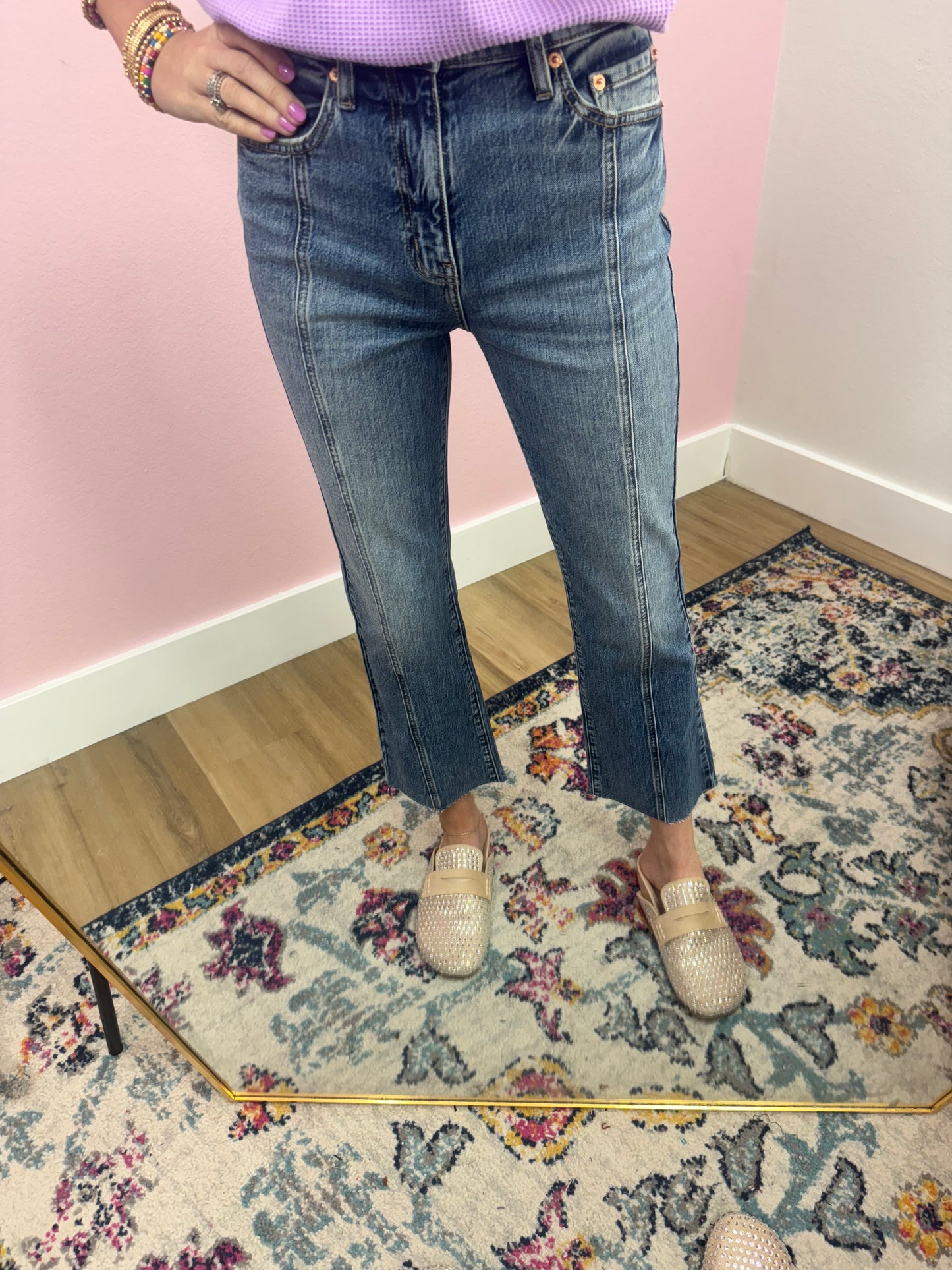 Daze High Rise Crop Flare with Seams (Shy Girl)