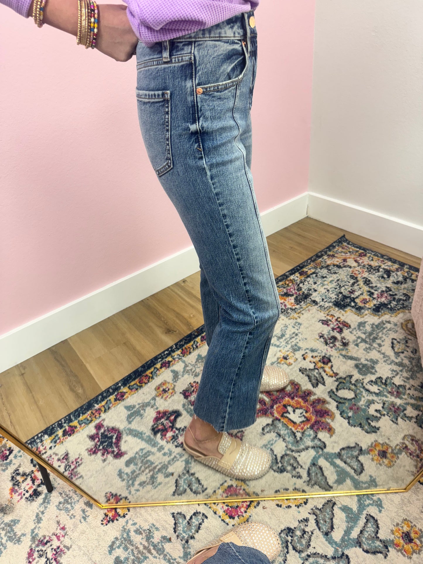 Daze High Rise Crop Flare with Seams (Shy Girl)