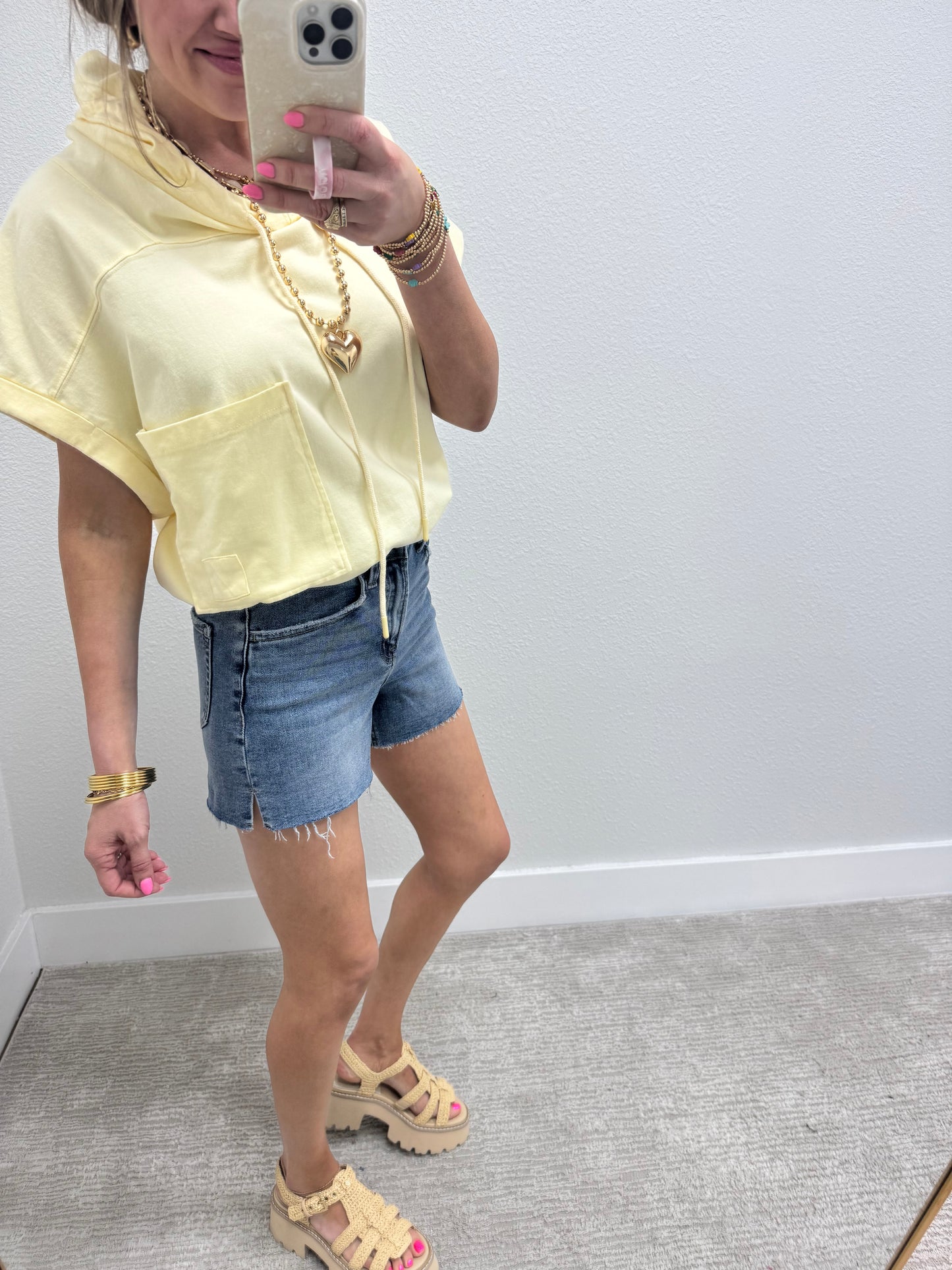 Light Wash Vervet High Rise Side Slit A Line Denim Shorts