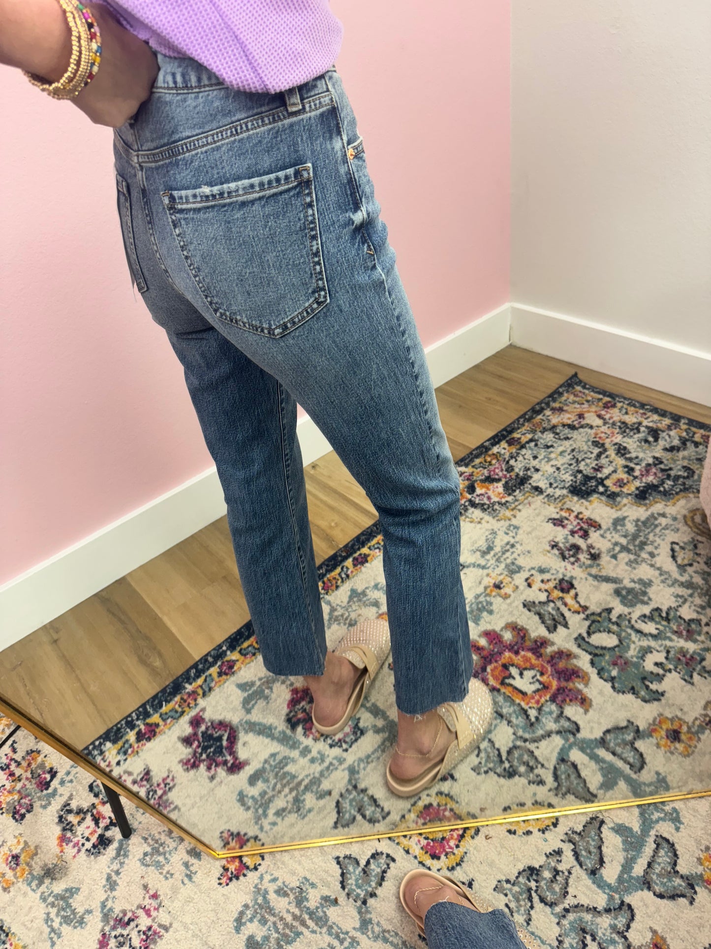 Daze High Rise Crop Flare with Seams (Shy Girl)