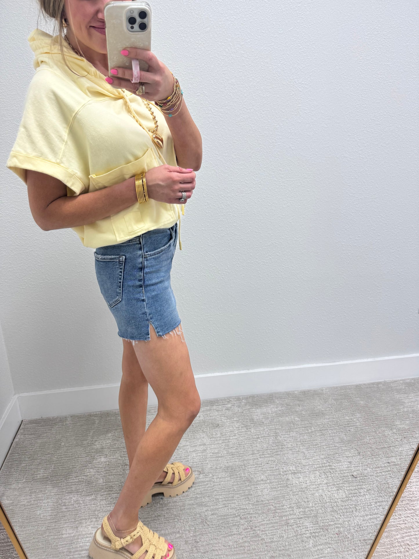 Light Wash Vervet High Rise Side Slit A Line Denim Shorts