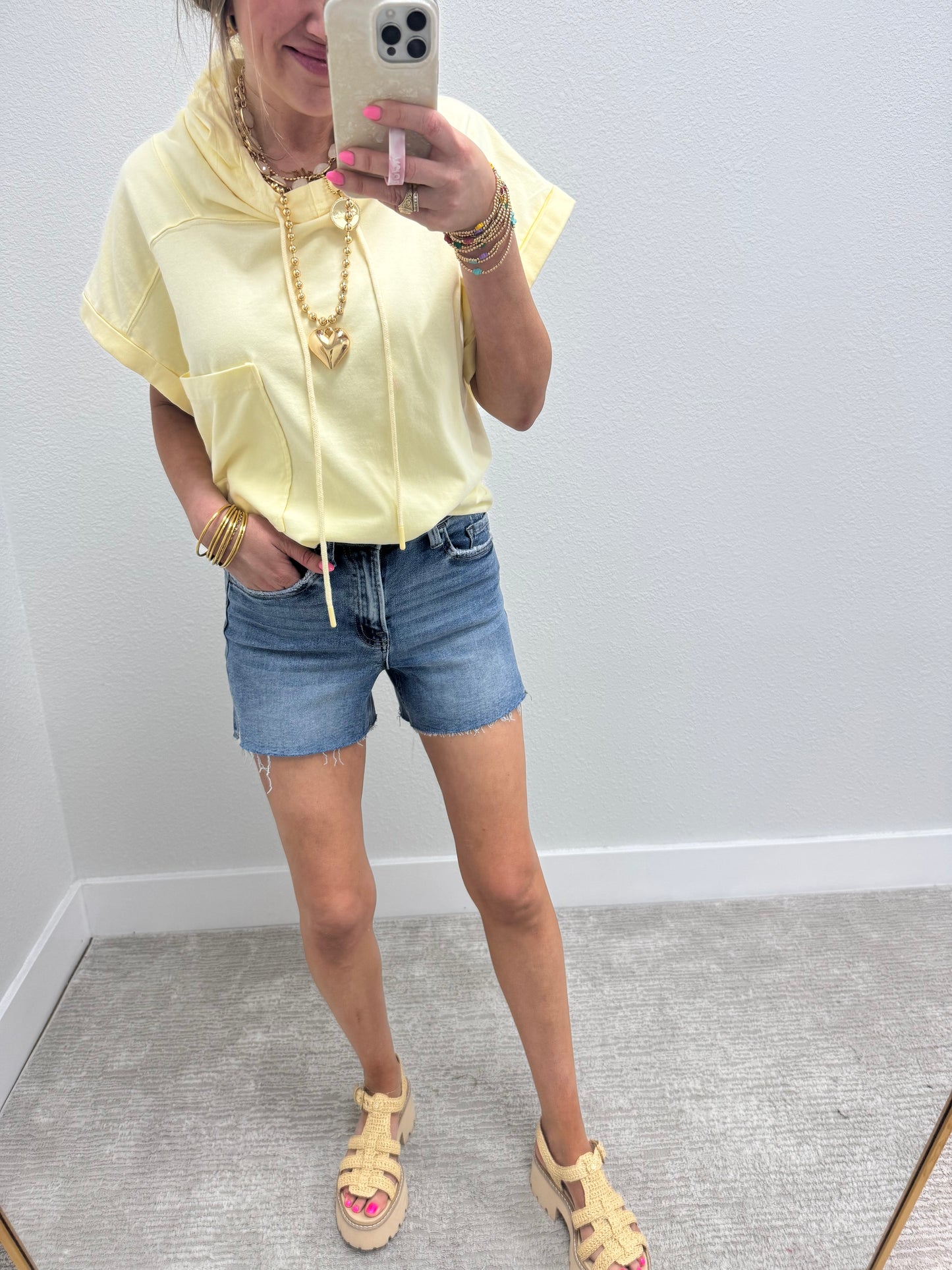 Light Wash Vervet High Rise Side Slit A Line Denim Shorts