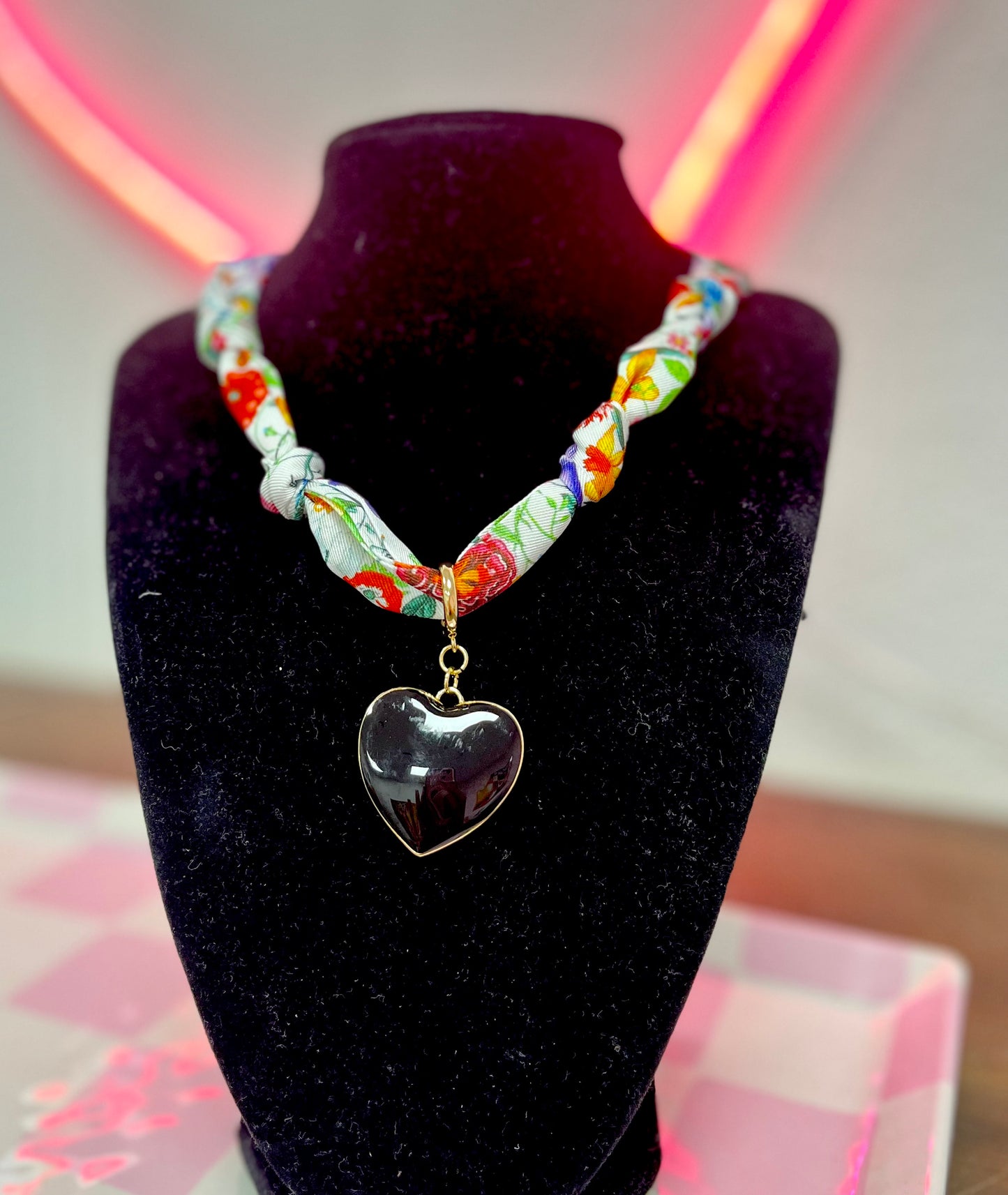 Single Heart Charm Scarf Necklace- 3 Colors