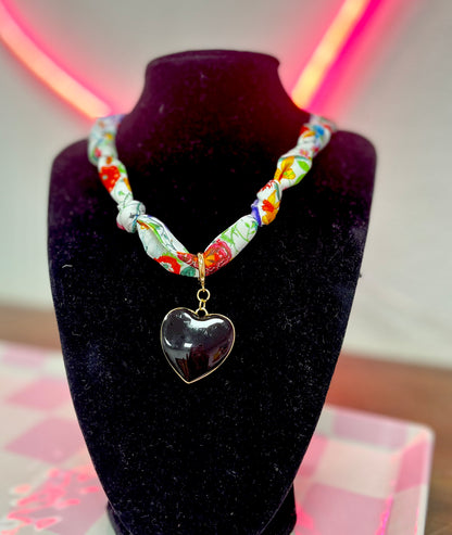 Single Heart Charm Scarf Necklace- 3 Colors
