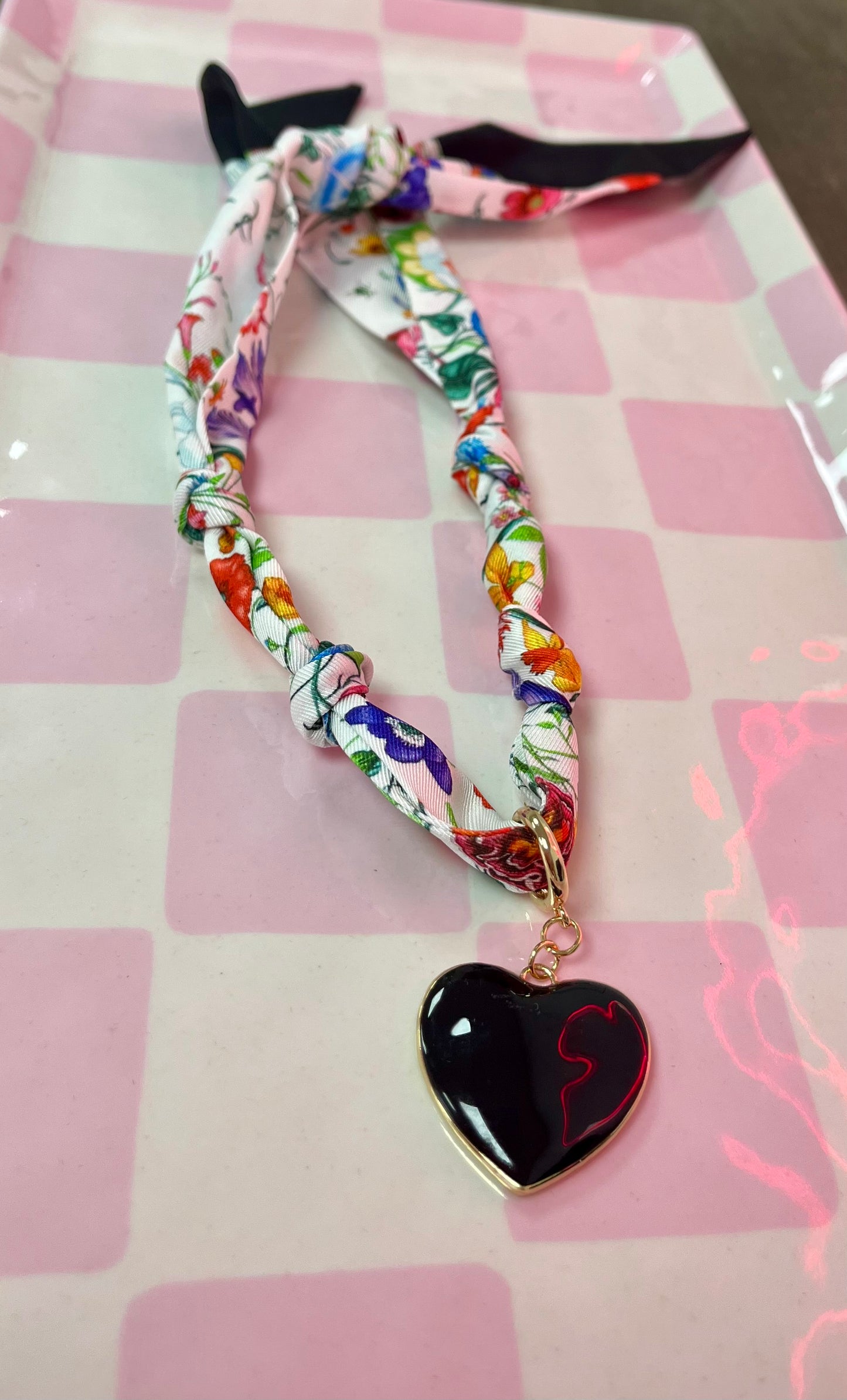 Single Heart Charm Scarf Necklace- 3 Colors