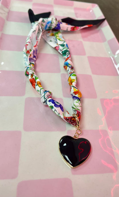 Single Heart Charm Scarf Necklace- 3 Colors