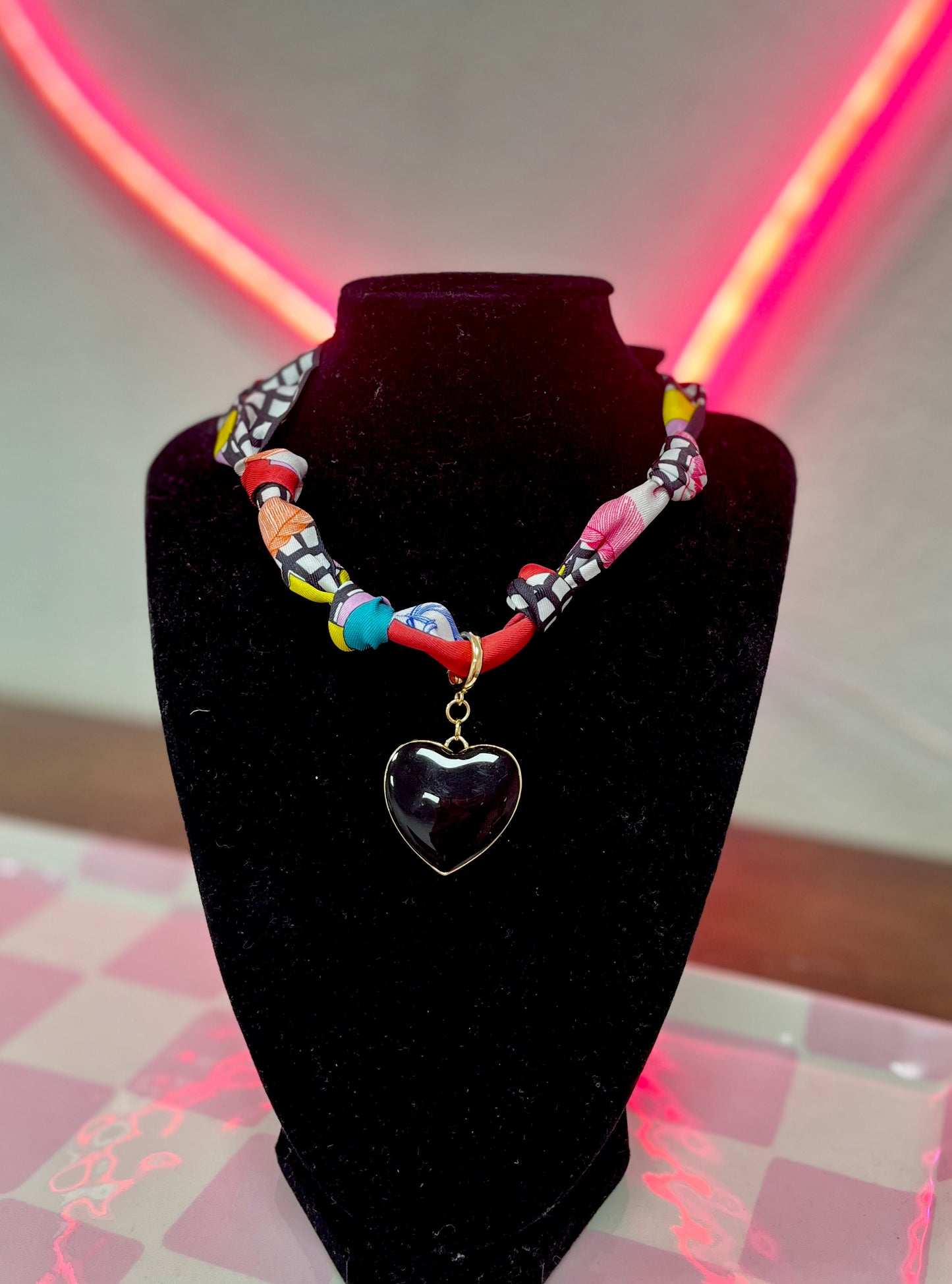 Single Heart Charm Scarf Necklace- 3 Colors