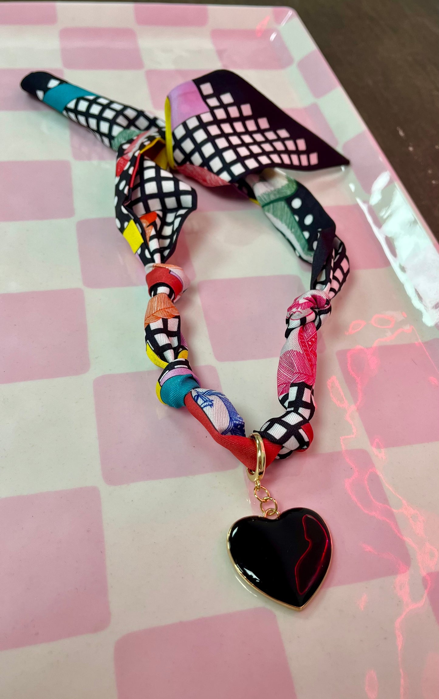 Single Heart Charm Scarf Necklace- 3 Colors