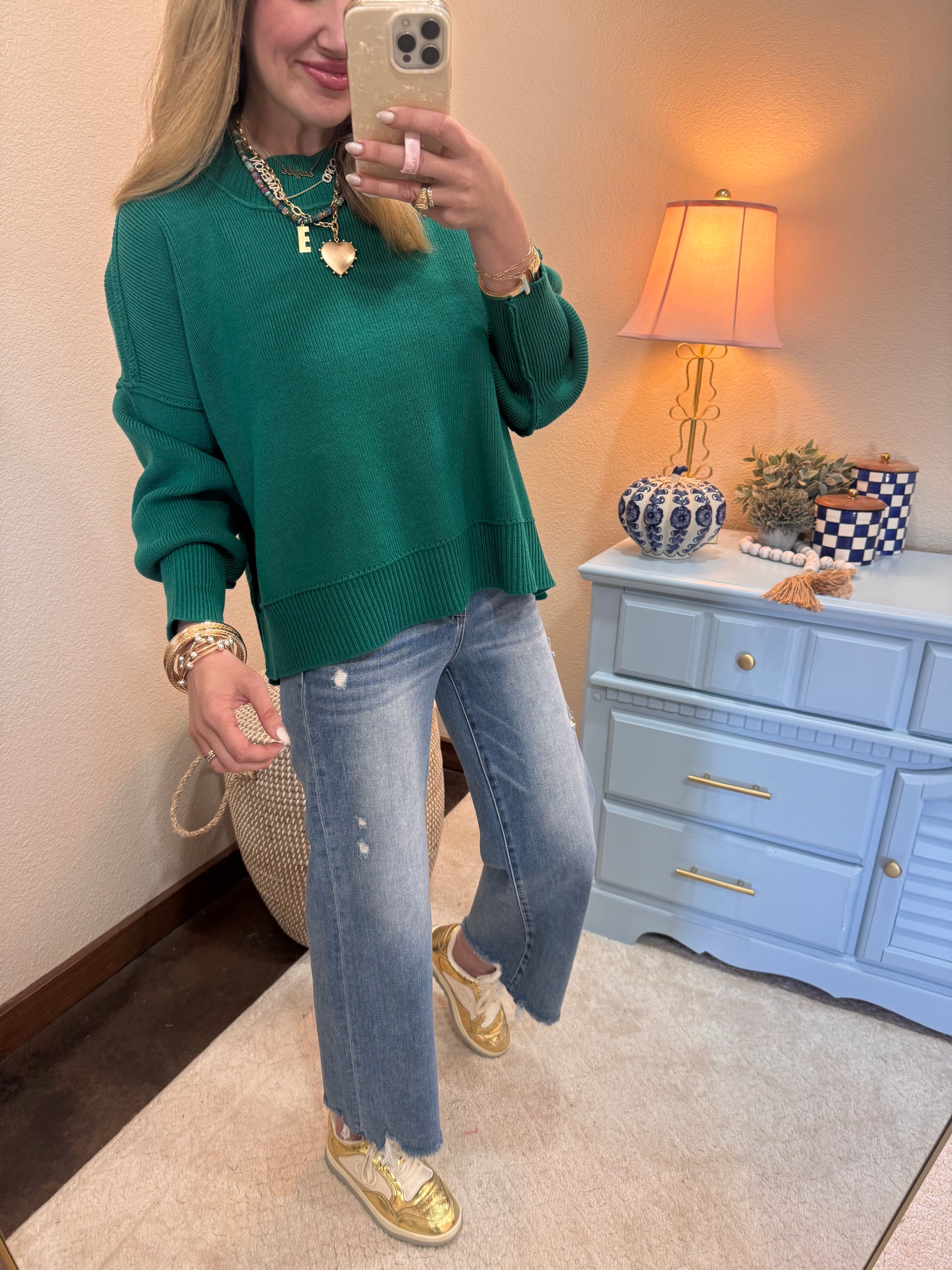 Forest Waist Length Mock Neck Sweater