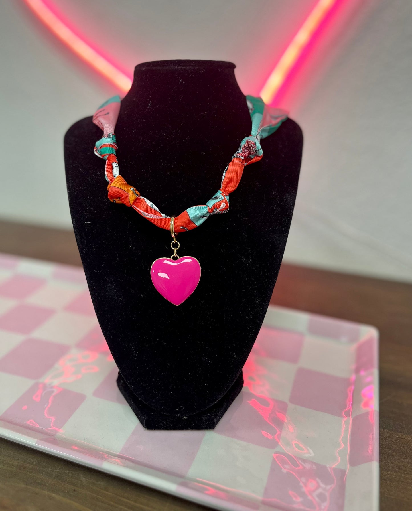 Single Heart Charm Scarf Necklace- 3 Colors