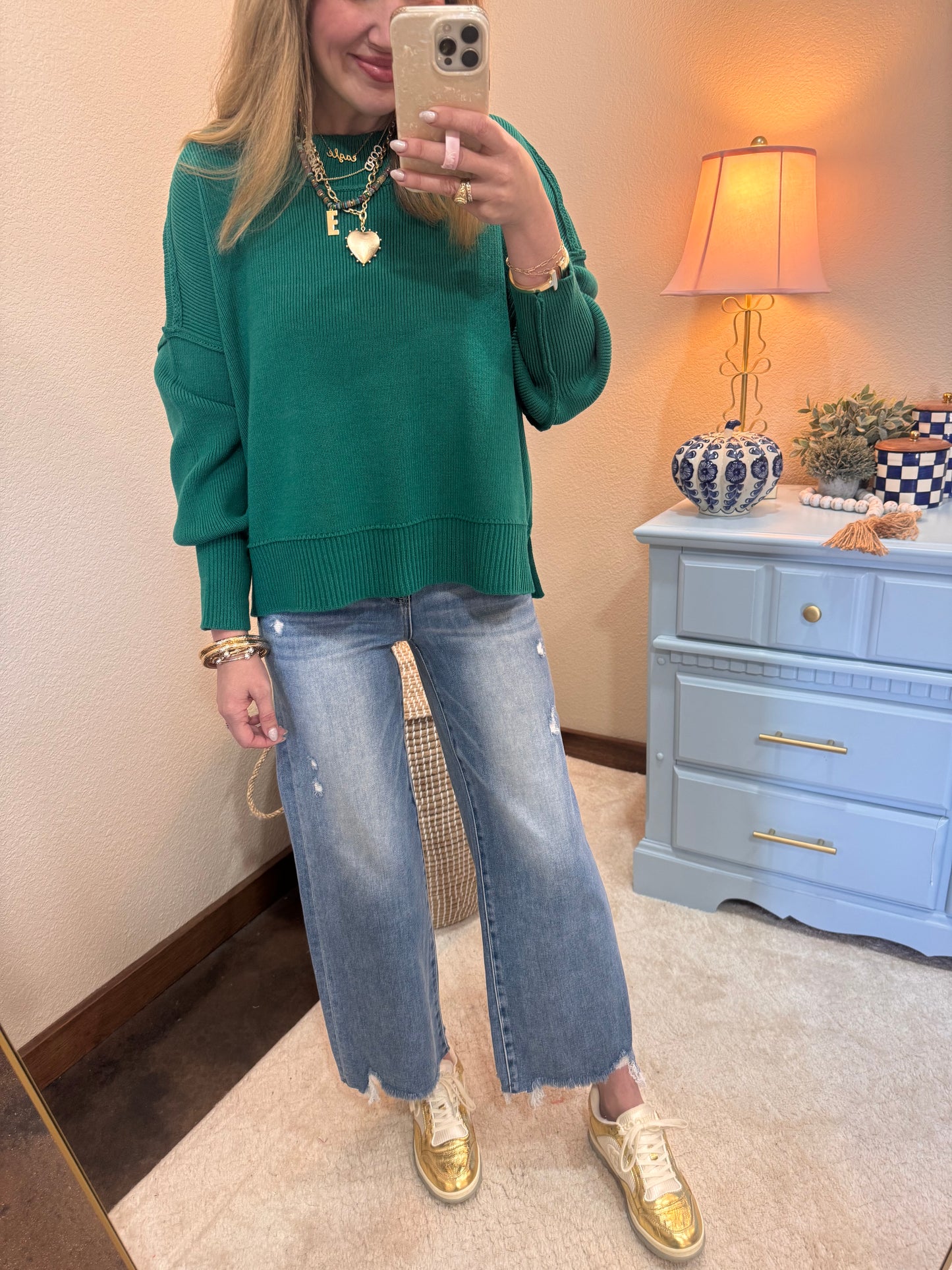 Forest Waist Length Mock Neck Sweater