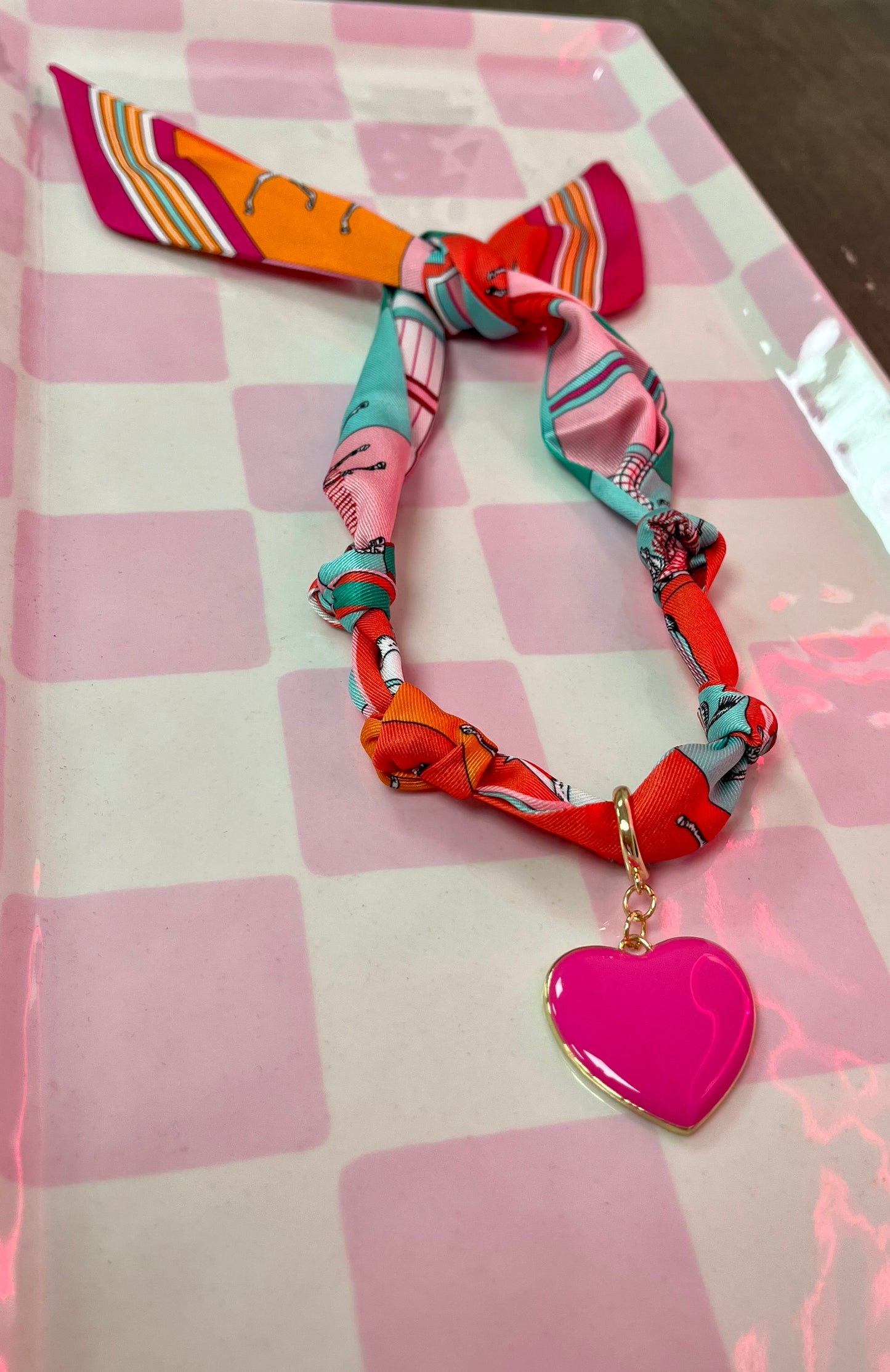 Single Heart Charm Scarf Necklace- 3 Colors
