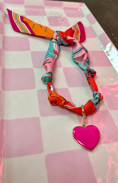 Single Heart Charm Scarf Necklace- 3 Colors
