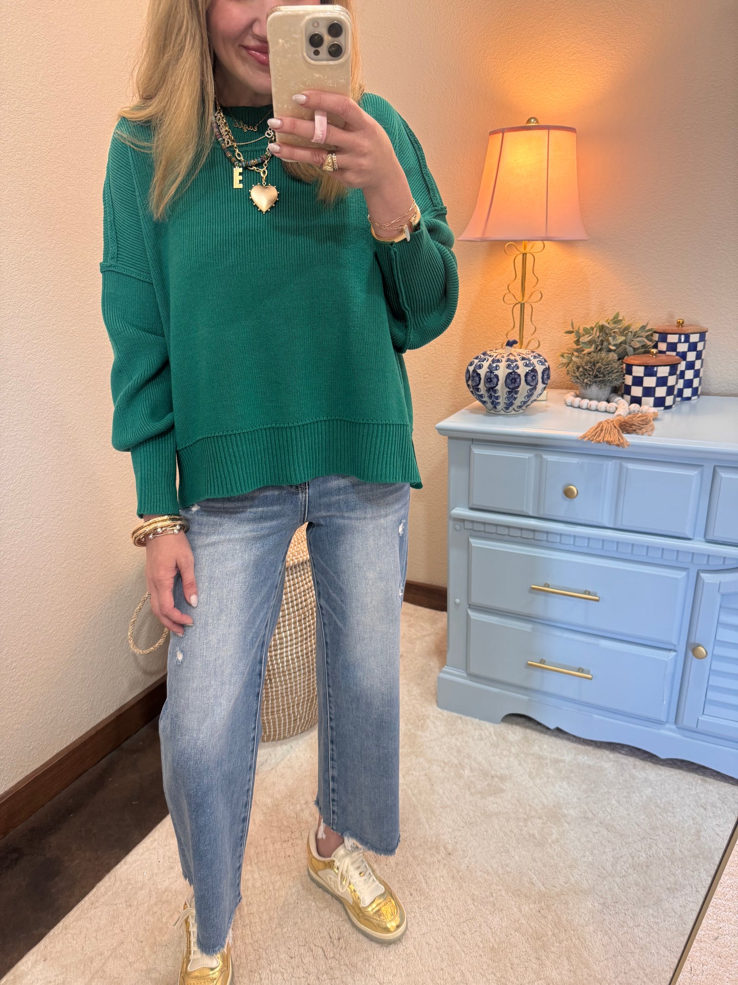 Forest Waist Length Mock Neck Sweater
