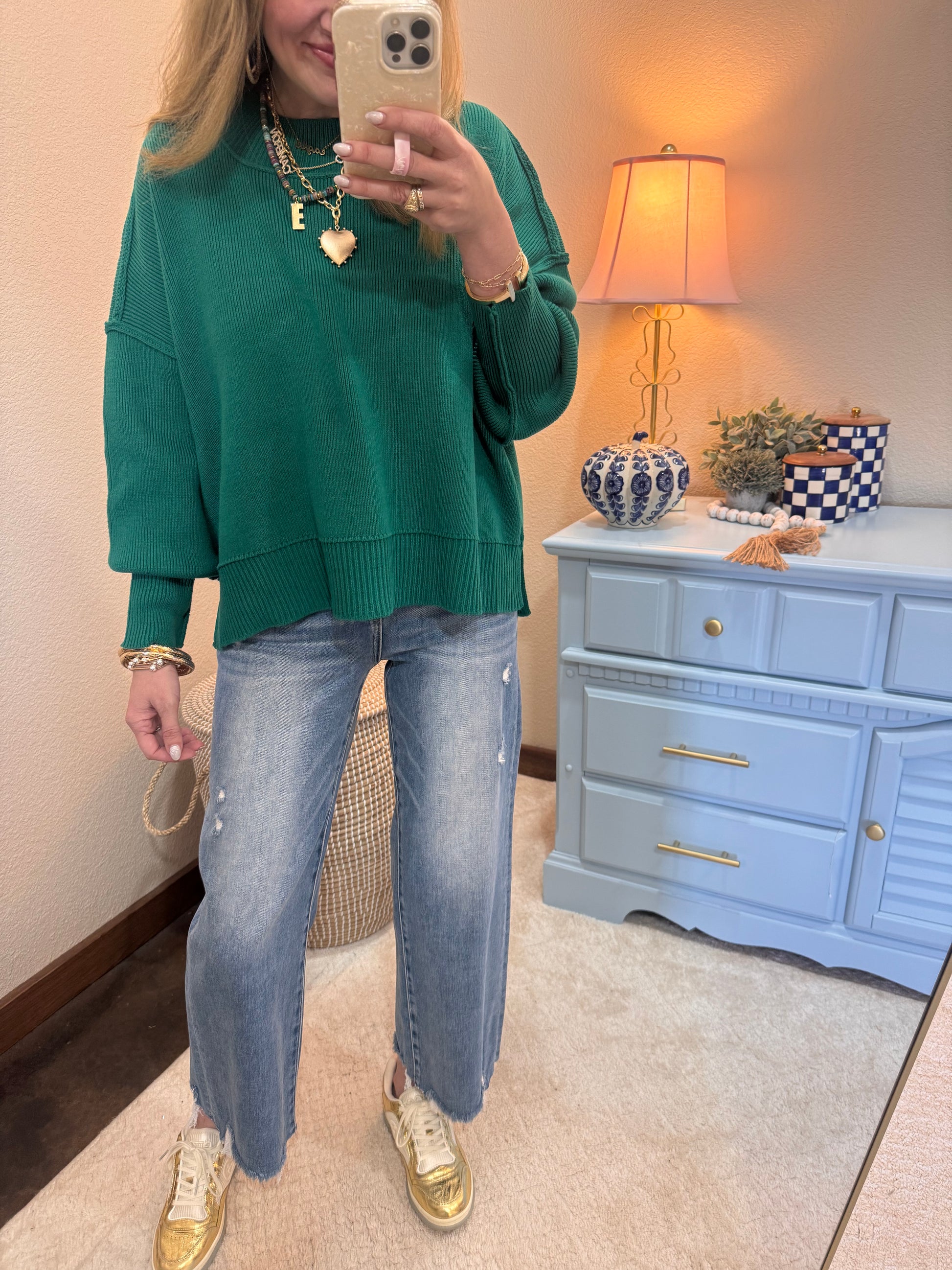 Forest Waist Length Mock Neck Sweater