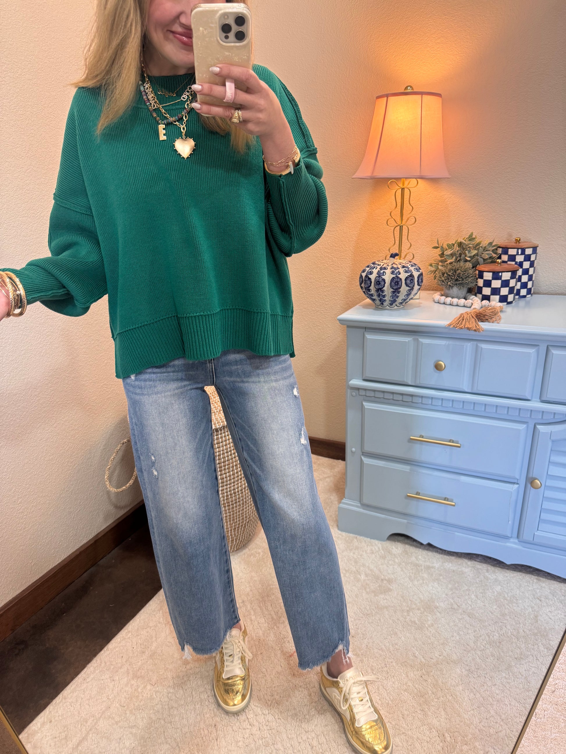 Forest Waist Length Mock Neck Sweater