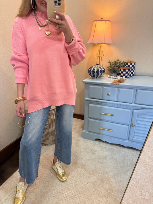 Dk Pink Mock Neck Sweater