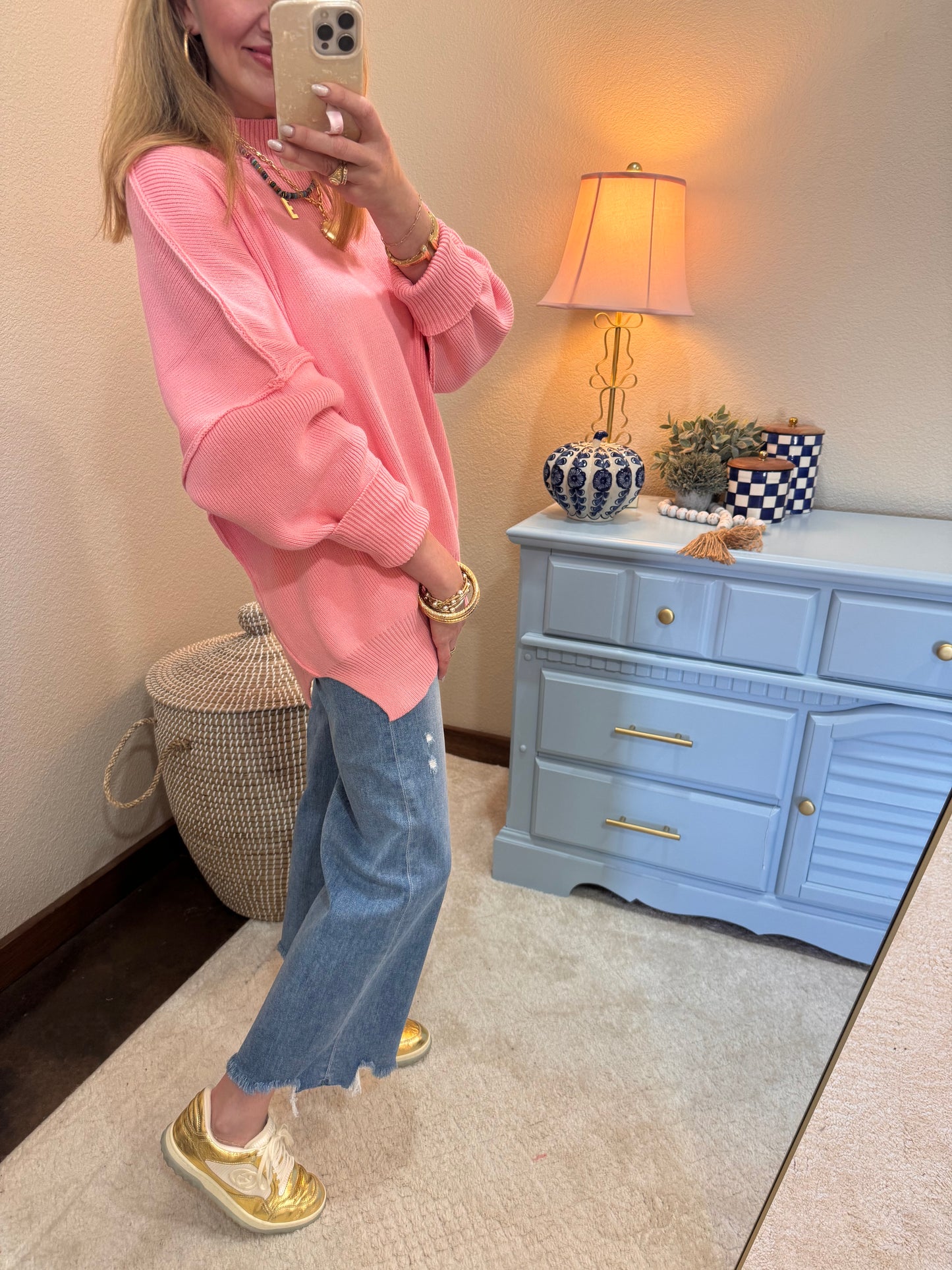 Dk Pink Mock Neck Sweater
