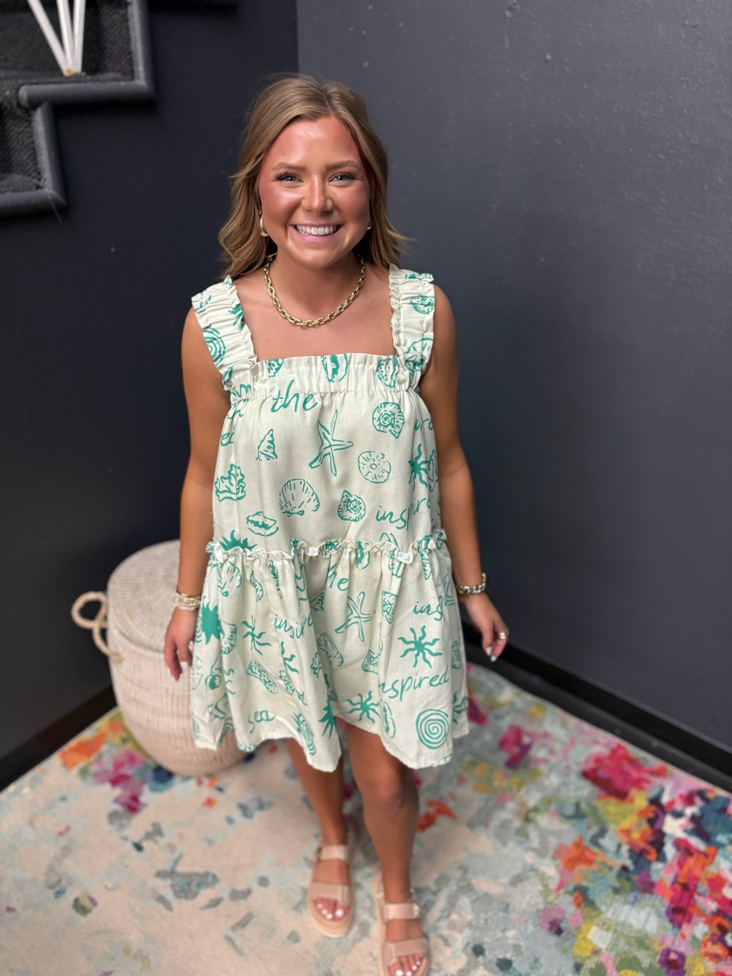 Green Seashell Print Dress