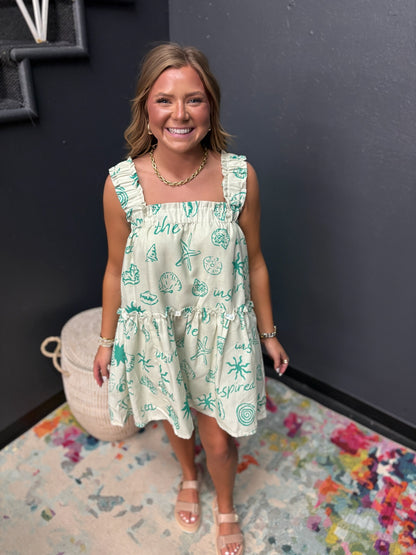 Green Seashell Print Dress