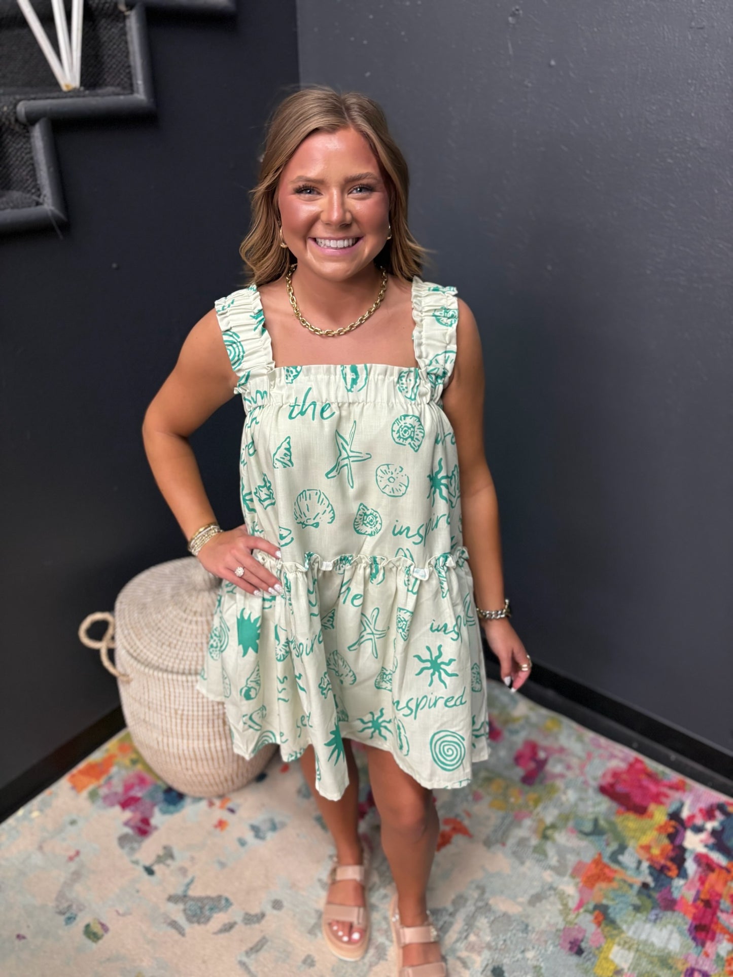 Green Seashell Print Dress