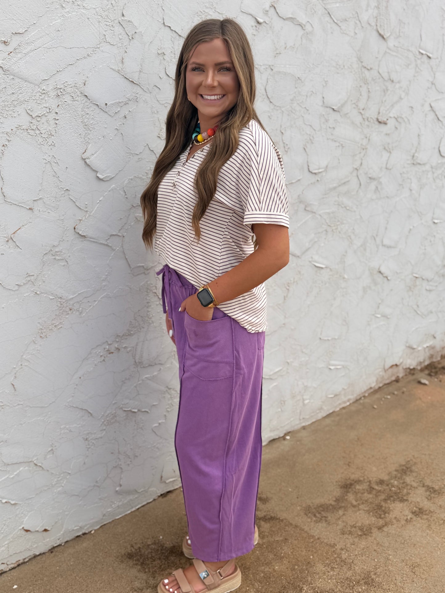 Purple Mineral Wash Barrel Fit Utility Knit Pants
