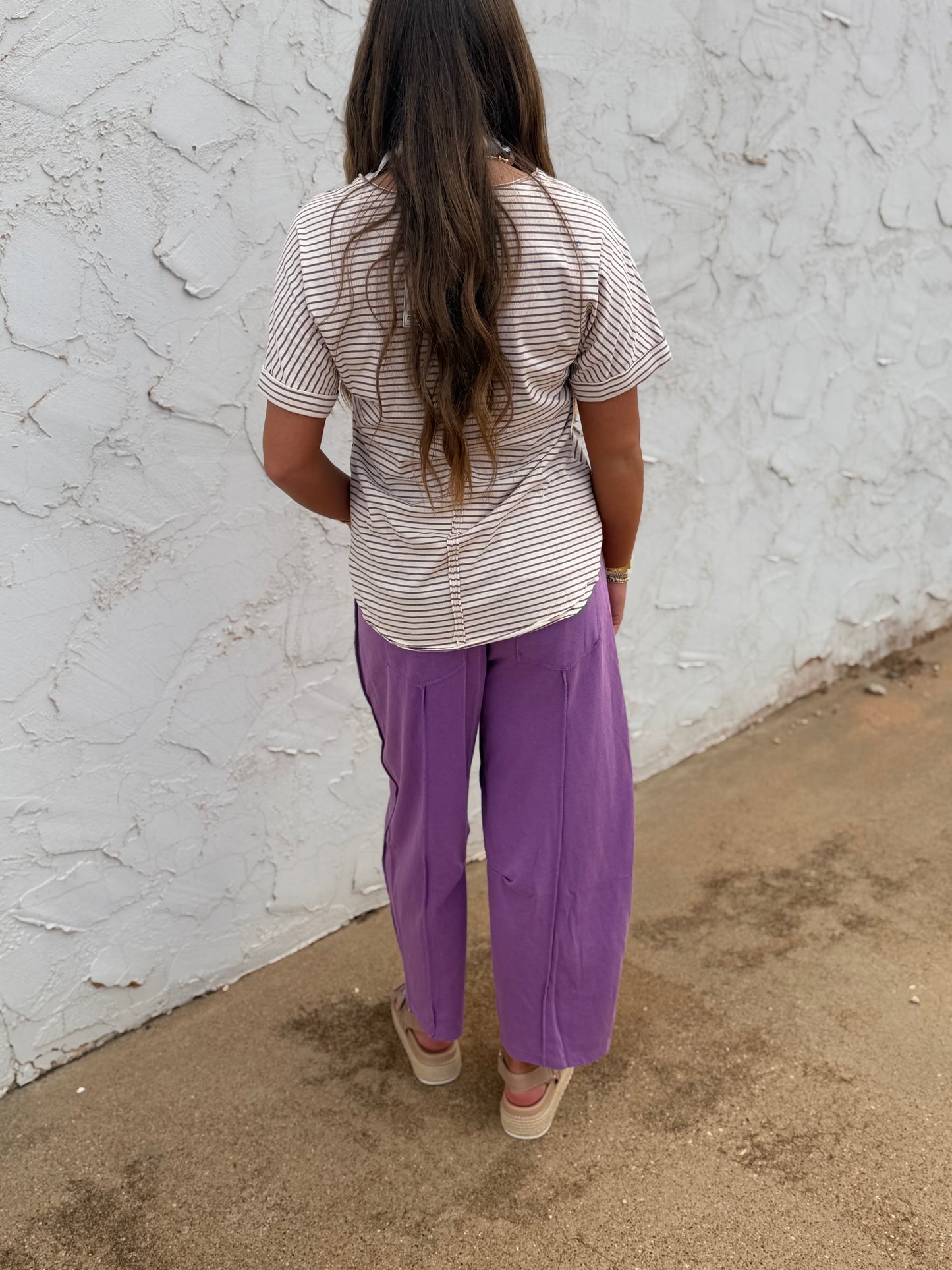 Lavender & Cream Striped Casual Knit Top