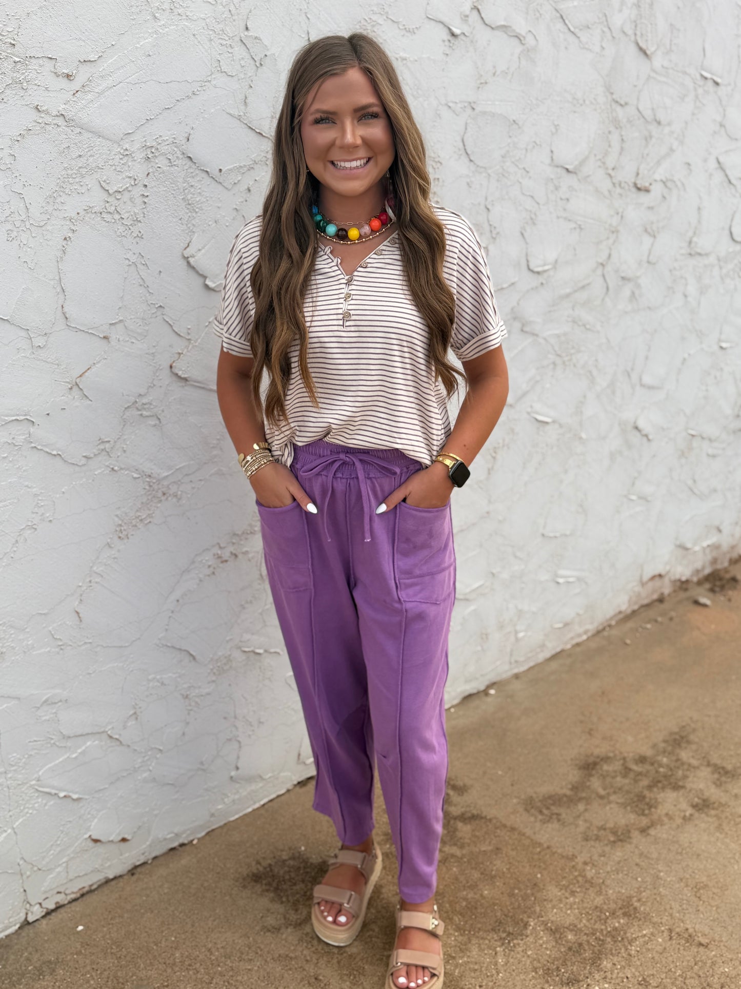 Purple Mineral Wash Barrel Fit Utility Knit Pants