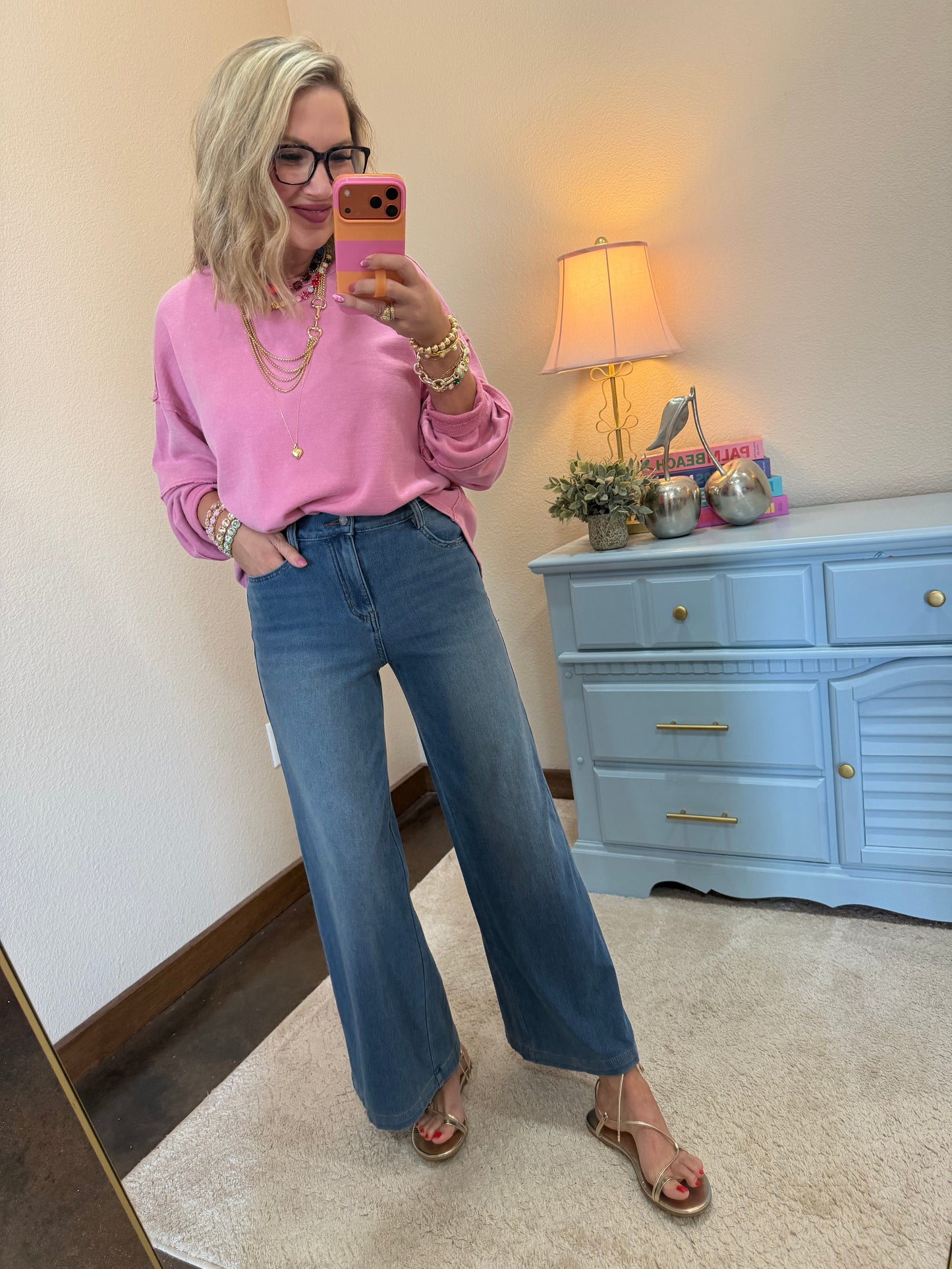 Bayeas Sweat Pant High Rise Wide Leg Flare Jean