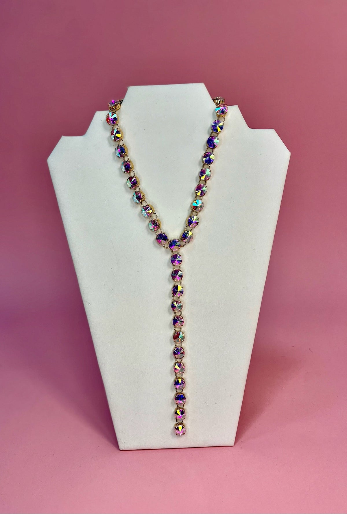 Crystal Y Drop 20” Necklace (4 colors)