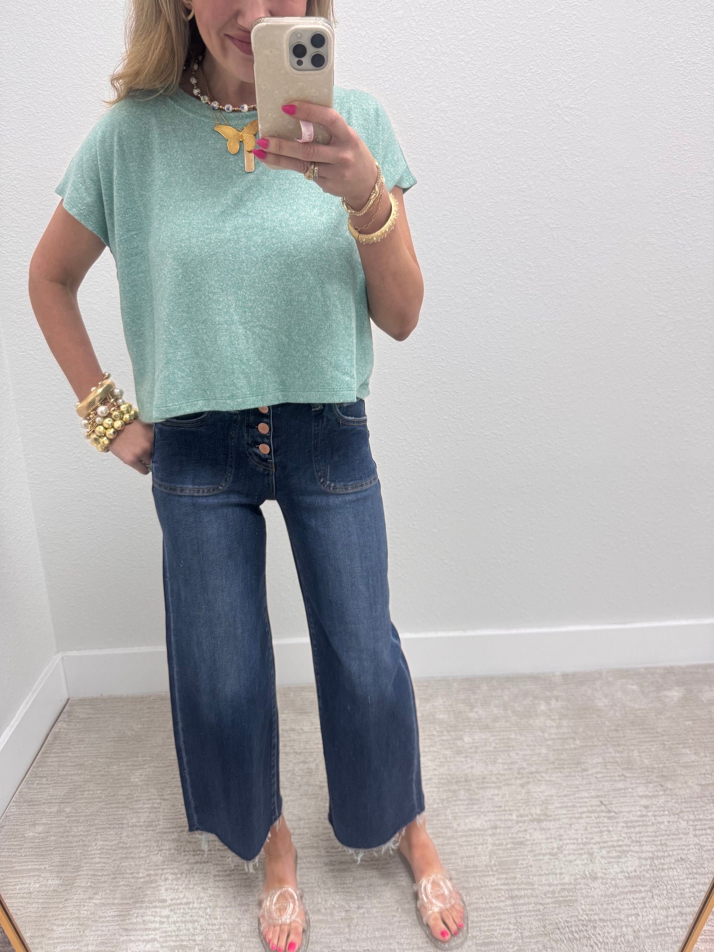 Turquoise Melagne Crop Short Sleeve