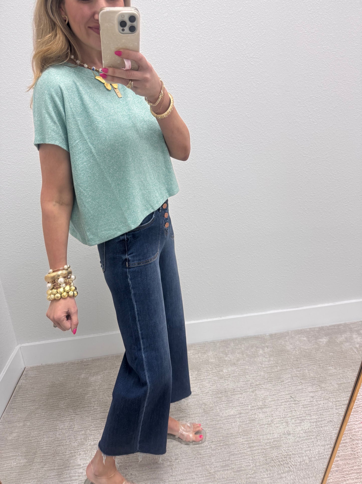 Turquoise Melagne Crop Short Sleeve