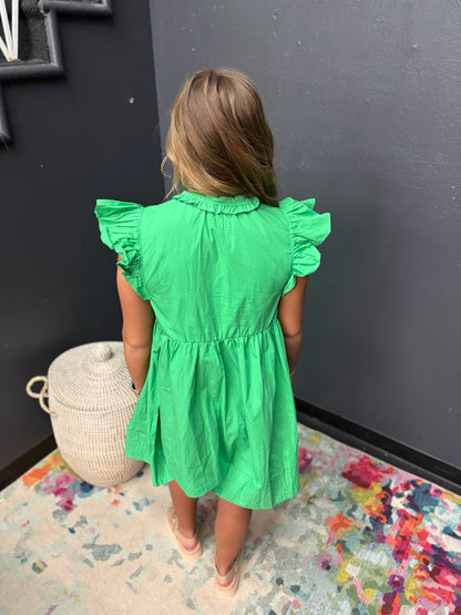 Green Ruffle Sleeve Cutout Mini Dress