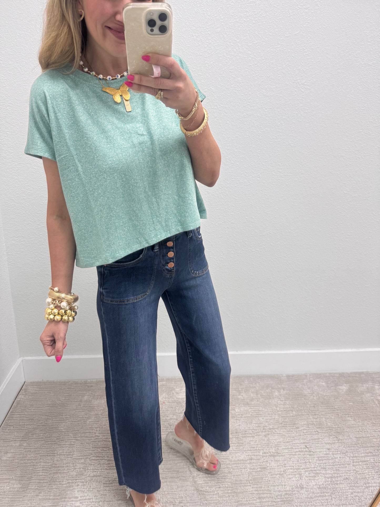 Turquoise Melagne Crop Short Sleeve