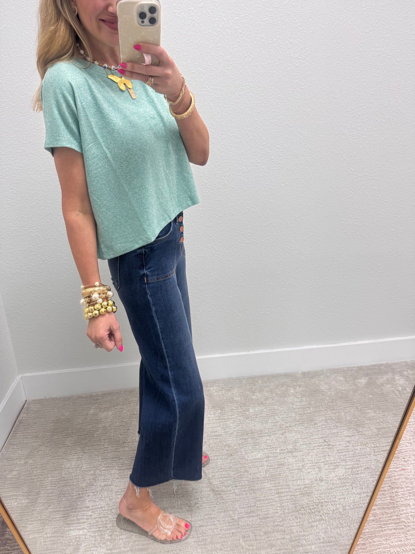 Turquoise Melagne Crop Short Sleeve