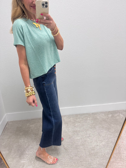Turquoise Melagne Crop Short Sleeve