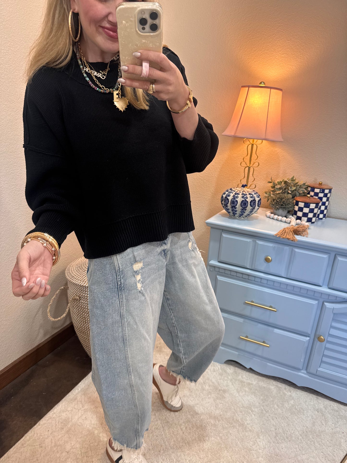 Black Waist Length Mock Neck Sweater