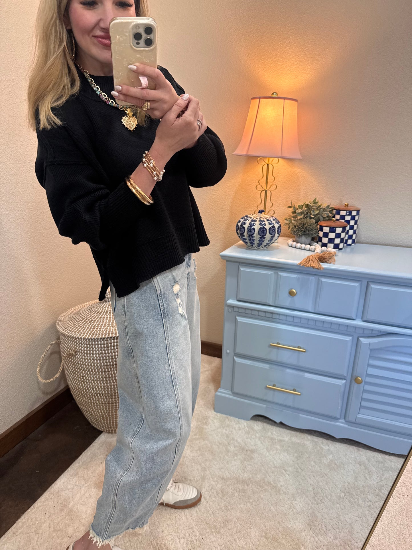 Black Waist Length Mock Neck Sweater