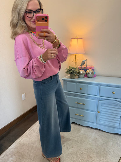 Bayeas Sweat Pant High Rise Wide Leg Flare Jean