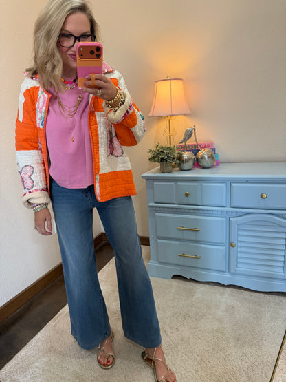 Pink Mineral Wash Oversized Raw Edge Crew Neck Top