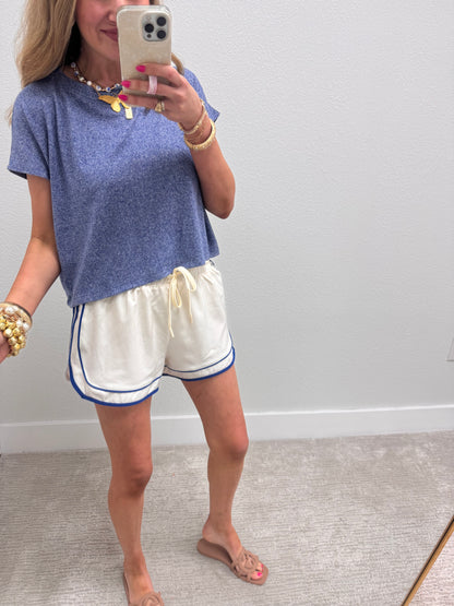 Light Navy Melagne Crop Short Sleeve