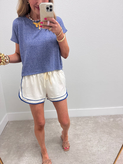 Light Navy Melagne Crop Short Sleeve