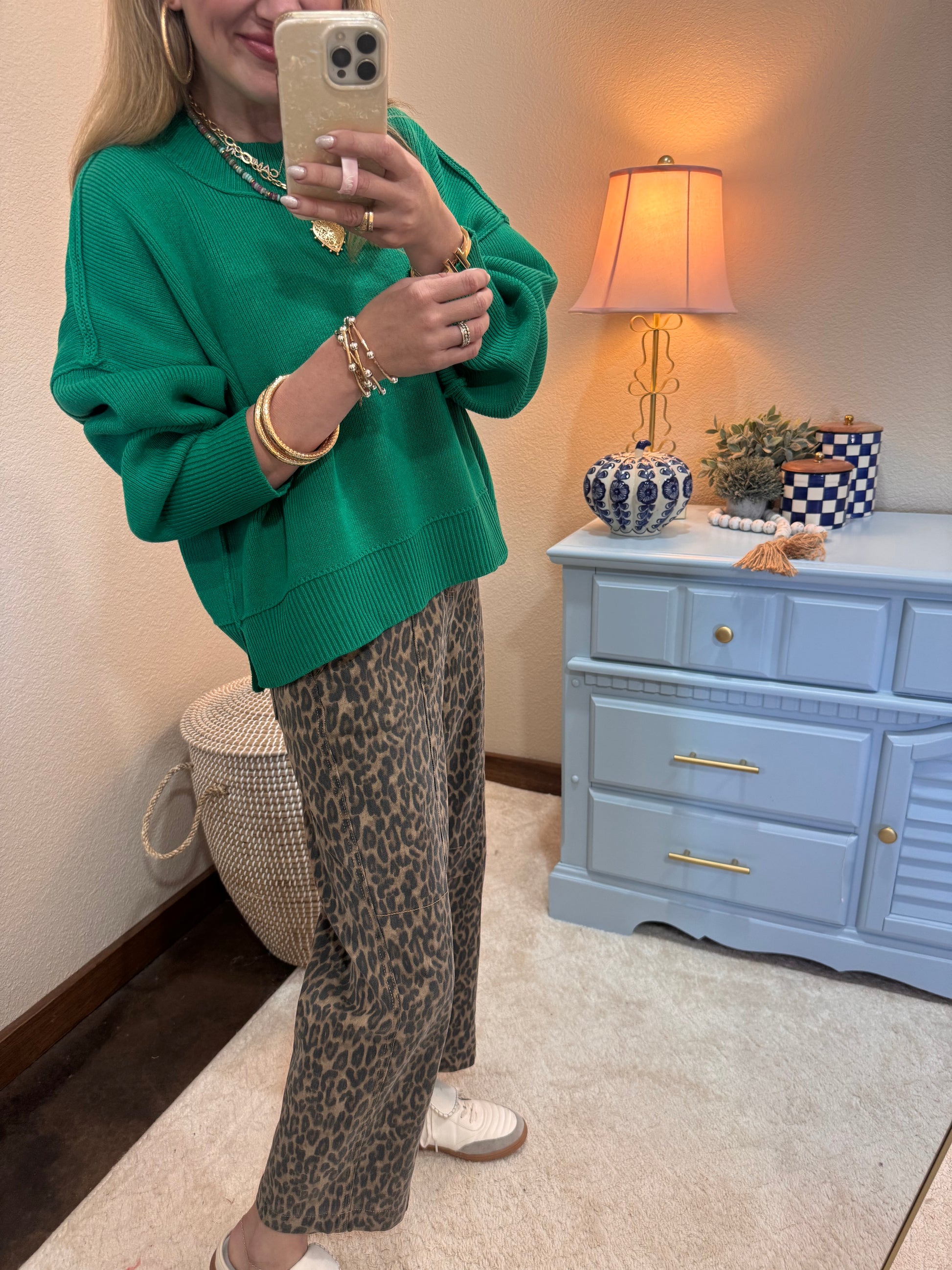 Kelly Green Waist Length Mock Neck Sweater