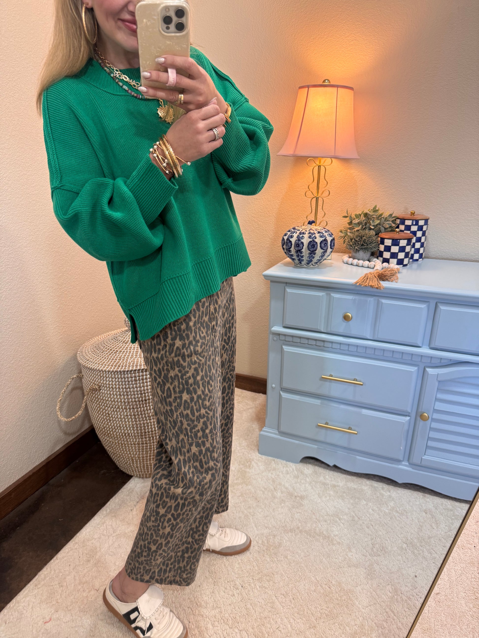 Kelly Green Waist Length Mock Neck Sweater
