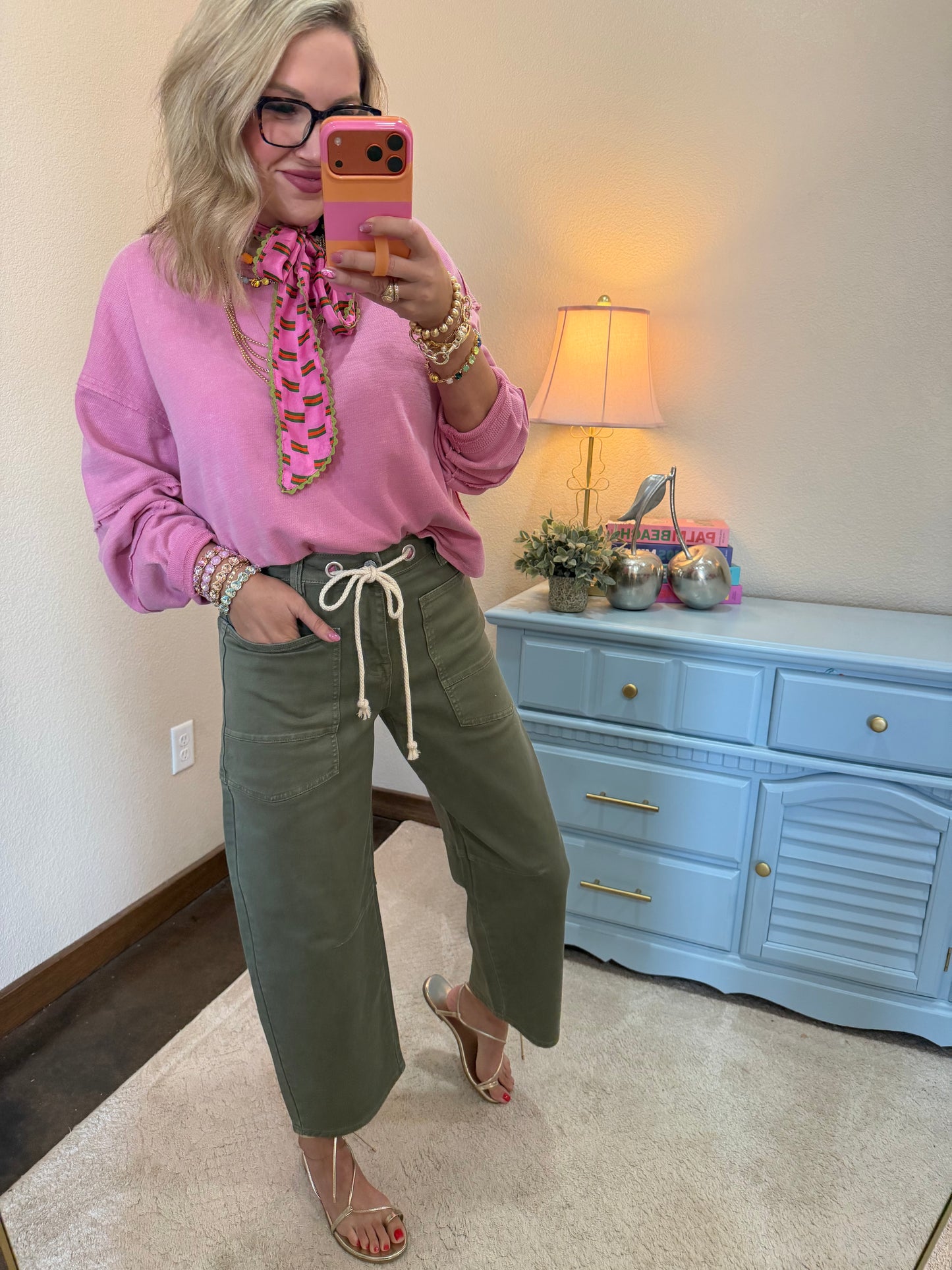 Pink Mineral Wash Oversized Raw Edge Crew Neck Top
