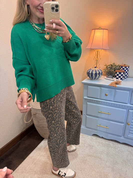 Kelly Green Waist Length Mock Neck Sweater