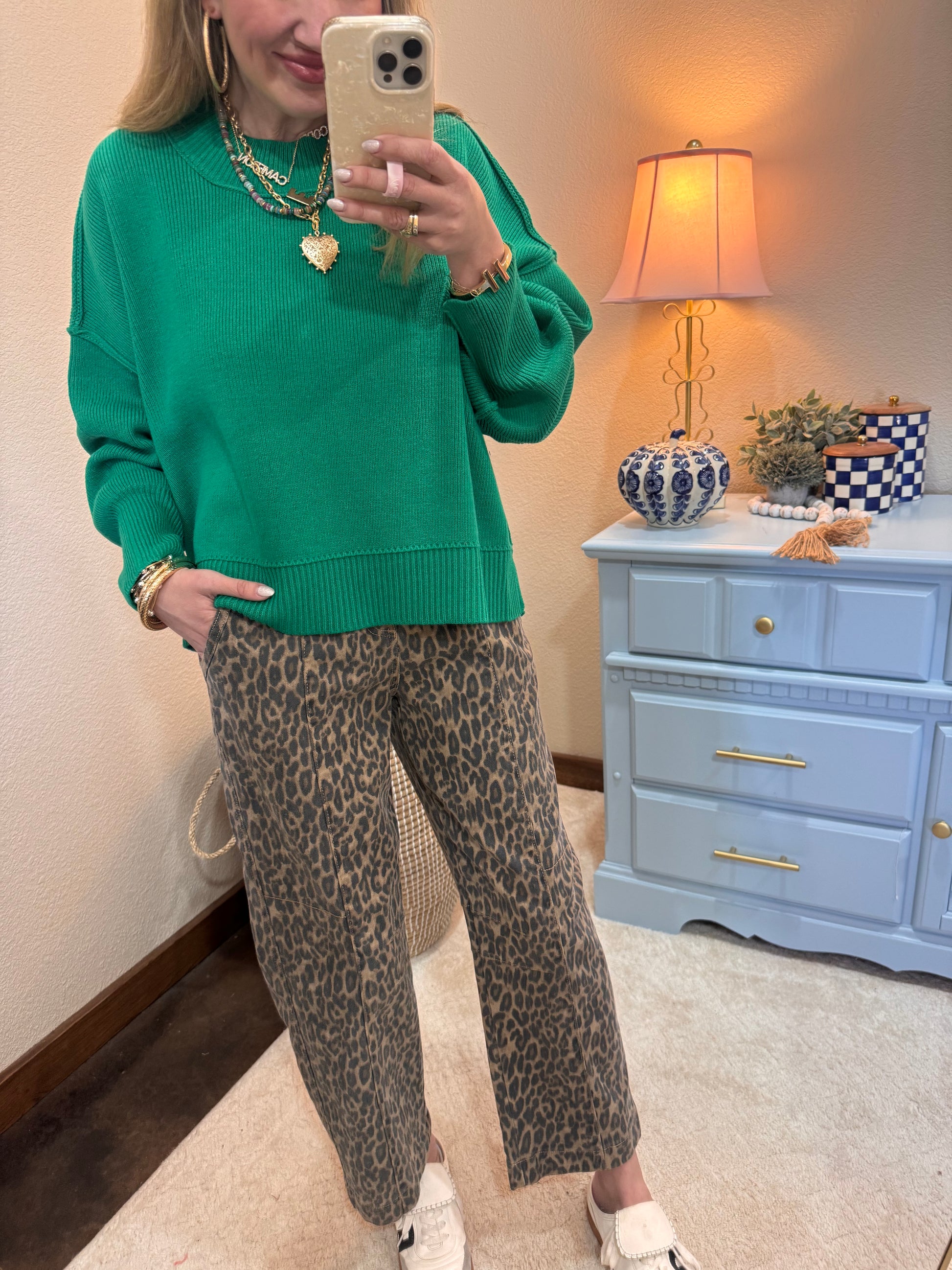 Kelly Green Waist Length Mock Neck Sweater